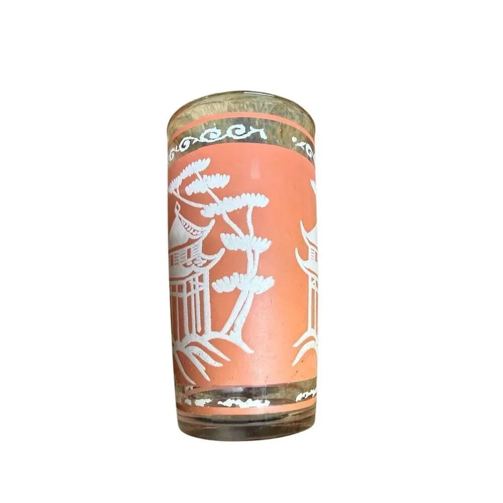 Hazel Atlas Dyball Coral Pagoda Glass Tumblers Set of 2
